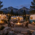 Hearth Waystation of camper trailers in the evening